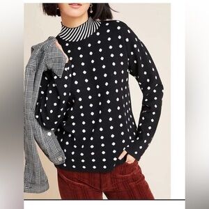 Anthropolgie Sweater Cropped Ivanna Mock Polka Dots Black and White Stripe